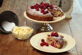 Fresh raspberry cake with sangiovese verjuice syrup